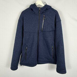 New Balance Hooded Jacket Men’s L Blue Black Full Zip Sherpa Lined Sweatshirt
